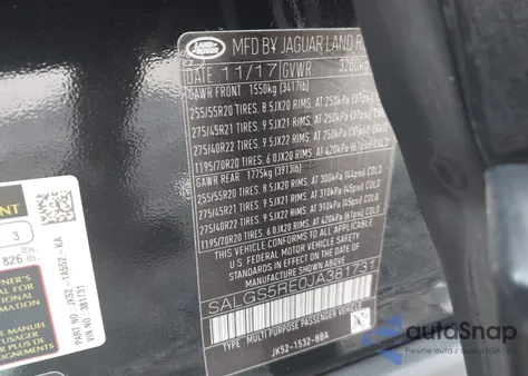 2018 Land Rover Range Rover 5.0L V8 Supercharged z USA, uszkodzony, nr VIN SALGS5RE0JA381731